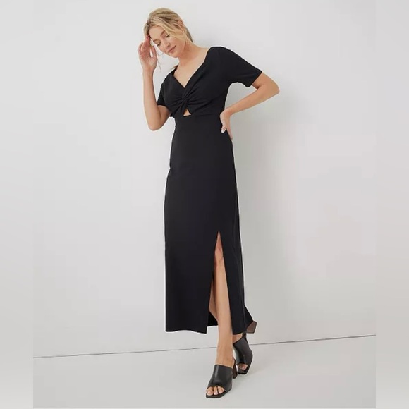 Pact Black Luxe Jersey Knot Short Sleeve Organic Cotton Maxi Dress - Picture 1 of 10
